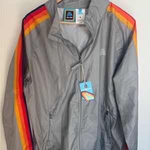 Aldi Gray Windbreaker with Rainbow Stripes